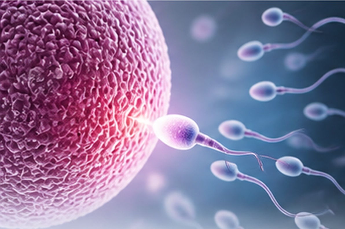 Tuxum hujayra atrofidagi spermatozoidlar tasviri